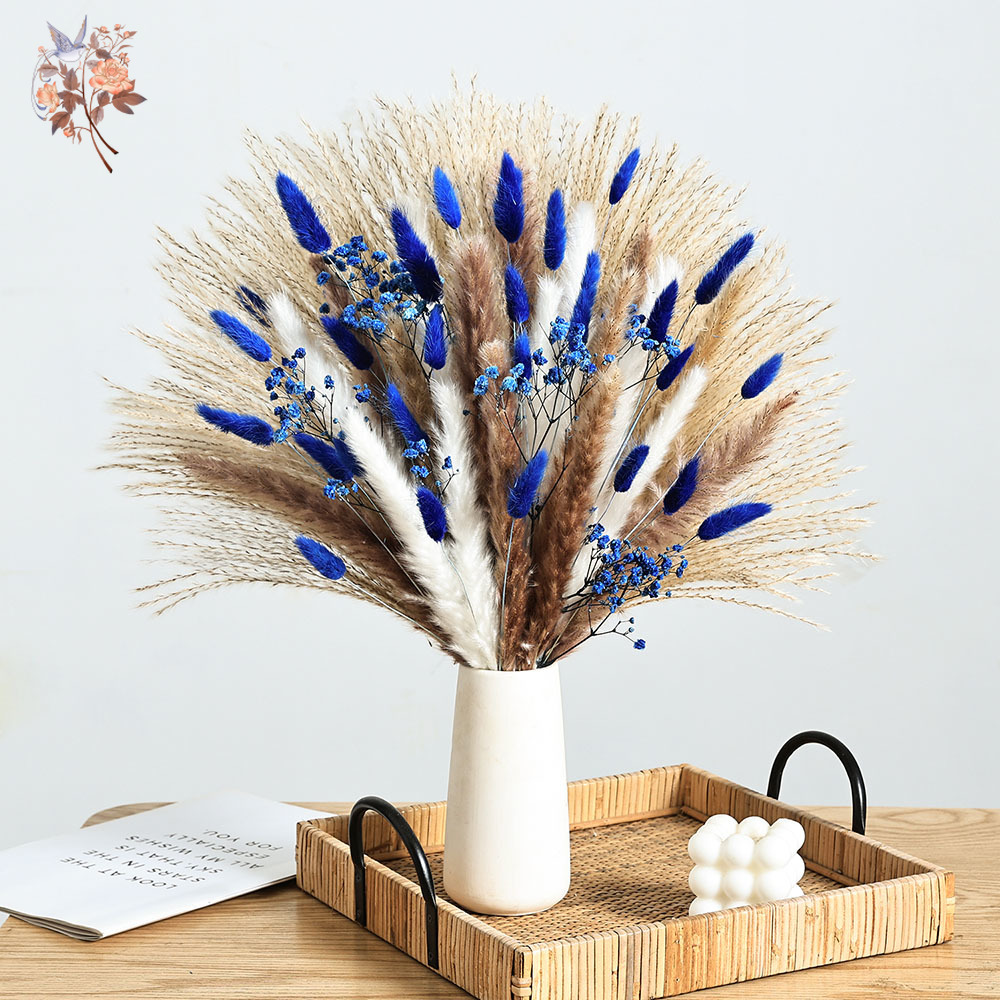 Pampas Grass Decor - 70 Stem Blue Fluffly Rabbit Tail