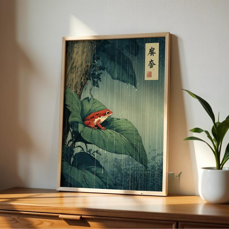 1pc Japanese Frog Canvas Wall  - đánh giá và giá Home Decor Aesthetic Pinterest