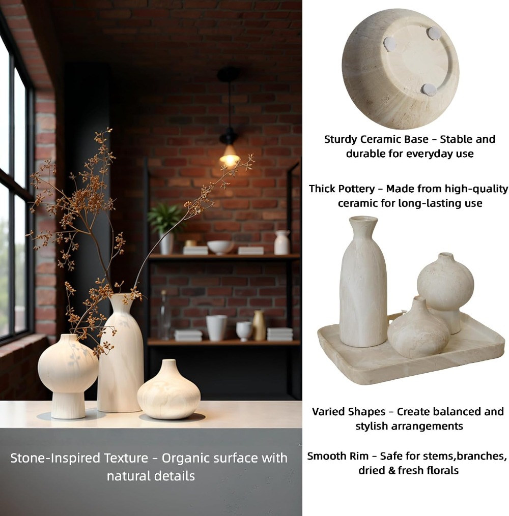 White Ceramic Vase Set of 3, M - đánh giá và giá Pampas Grass Decor