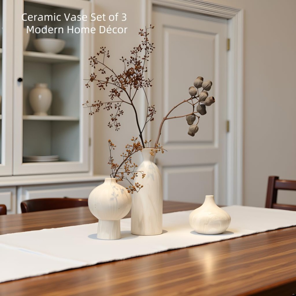 White Ceramic Vase Set of 3, M - đánh giá và giá Pampas Grass Decor
